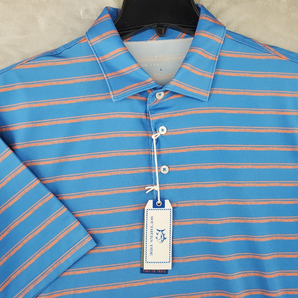 Southern Tide mens Size Large T3 Brrr Performance Golf Polo Blue / Orange